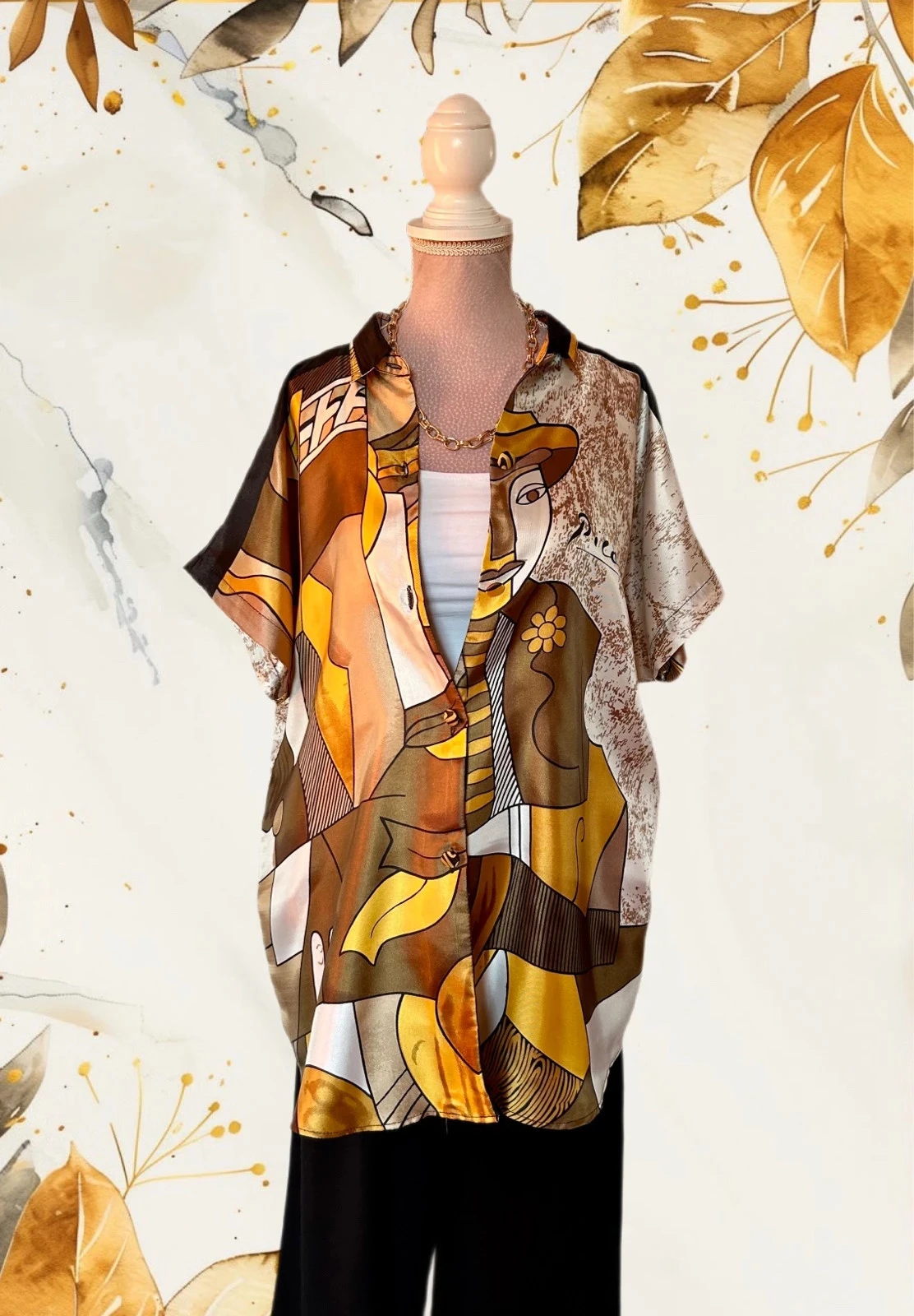 🌿🎨Picasso Inspired Vintage 90s Boho Statement Artwear Shirt Artistic Cubism 38/40🌿🎨 – photo 2